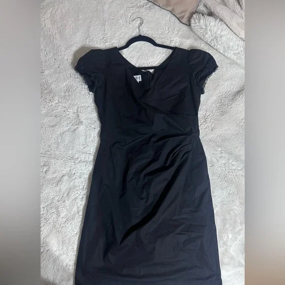 armani collezioni black dress ARMANI COLLEZIONI Size 4 Navy Viscose Blend Pleated Zip Up Dress main image 1
